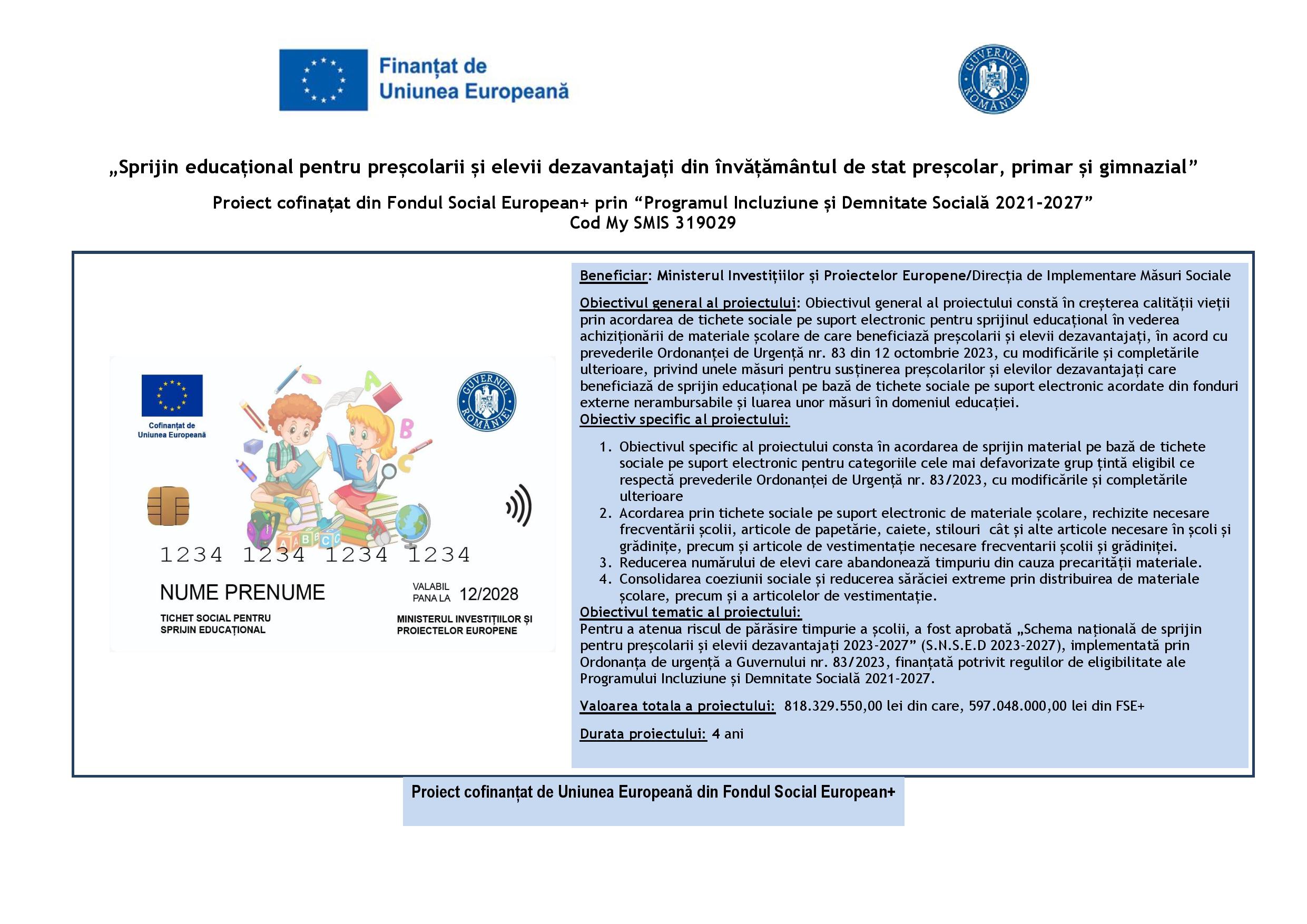 Sprijin educațional pentru preșcolarii și elevii dezavantajați din învățământul de stat preșcolar, primar și gimnazial